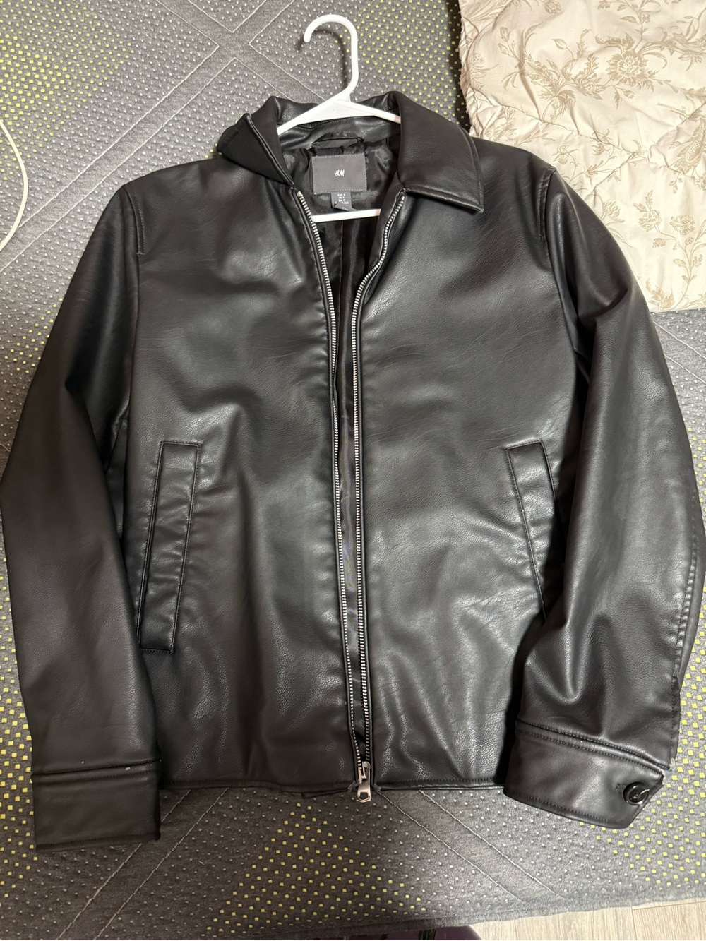 H&M Black Faux Leather Bomber Jacket
